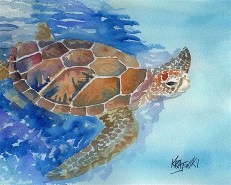 Sea Turtle Art Print Of Original Watercolor Painting 8x10 Etsy Sea