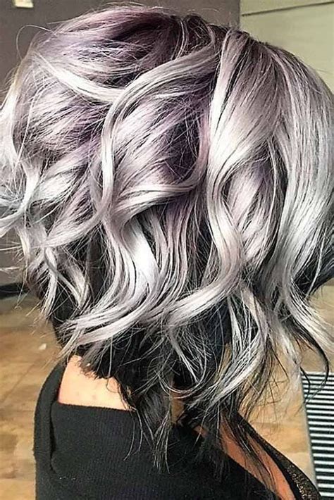 Outstanding Purple And Gray Hair Colors Blending On Wavy Hair Grey
