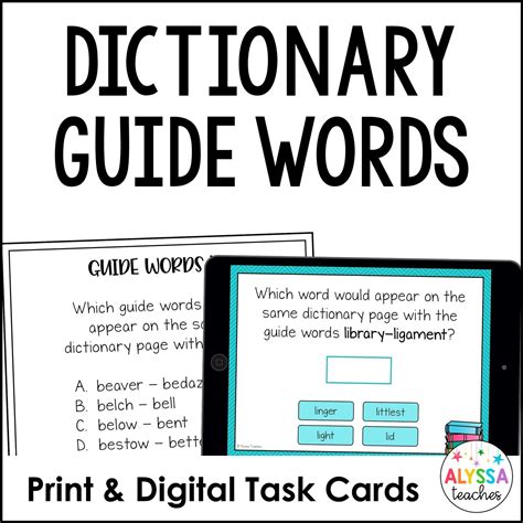 Dictionary Guide Words Task Cards Print And Digital