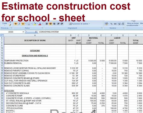 estimate construction cost  school sheet civil