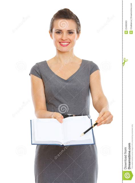 Secretary Showing Something In Notepad Stock Image Image Of White