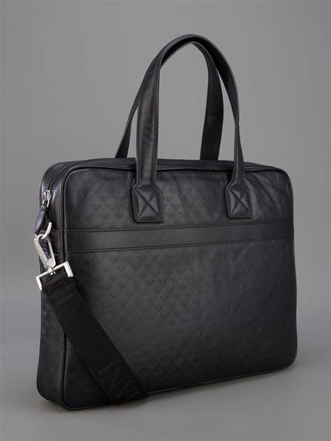 Emporio Armani Leather Logo Embossed Laptop Bag In Black For Men Lyst