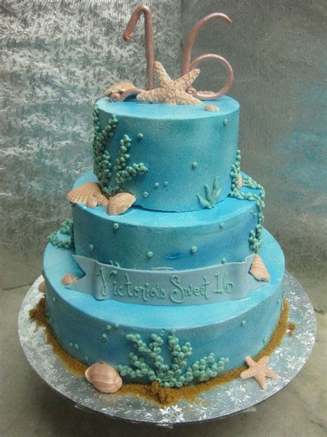 Sun, sand, and seashells are all you need to throw a laid back beach whimsical & fun sweet 16 party themes. Beach Theme Sweet Sixteen Cakes Conti's | Sweet sixteen cakes, Cake, Cake decorating