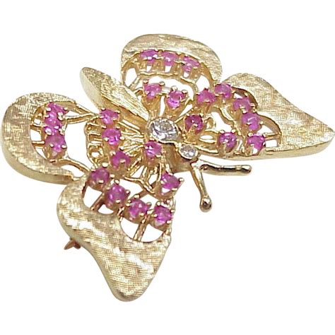 Butterfly Brooch 14k Gold Ruby And Diamond From Arnoldjewelers On Ruby Lane