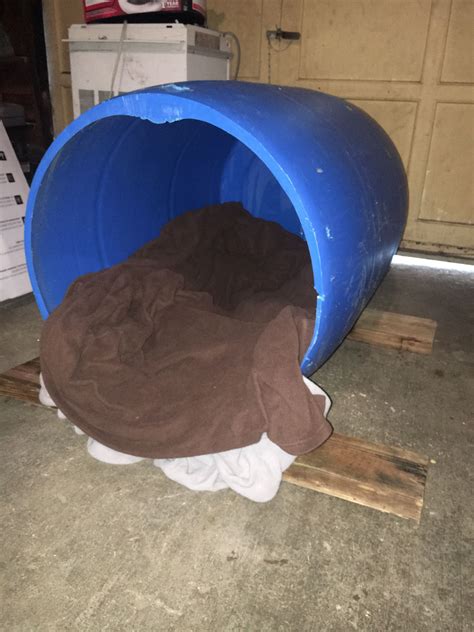 Dog House I Made From A 55gal Water Barrel Barrel Dog House Water