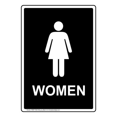 Portrait Black Women Restroom Sign With Symbol Rrep 7000 Whiteonblack