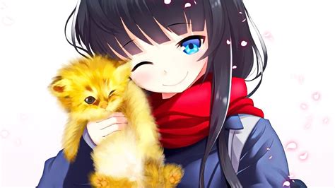 Anime Anime Girls Original Characters Scarf Cat