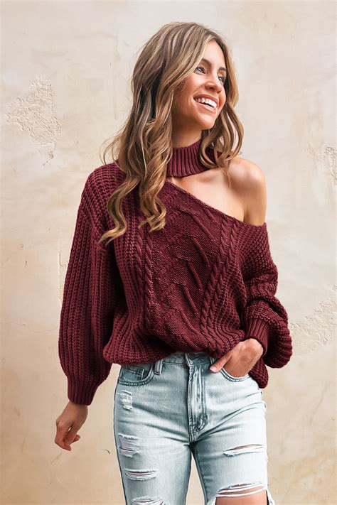 Cable Knit Cutout One Shoulder Sweater