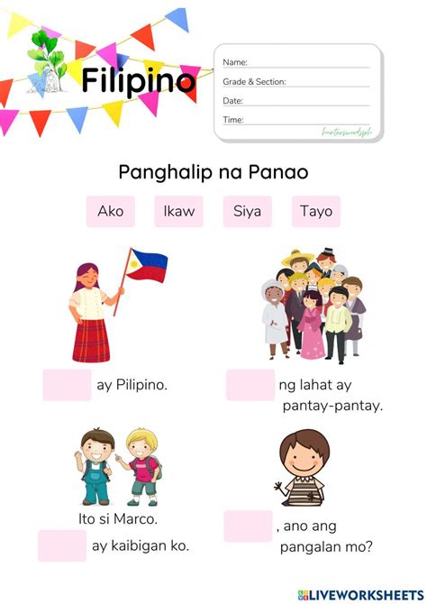 Panghalip Na Panao Hunterswoodsph Montessori Filipino Interactive Worksheet In 2023 Personal
