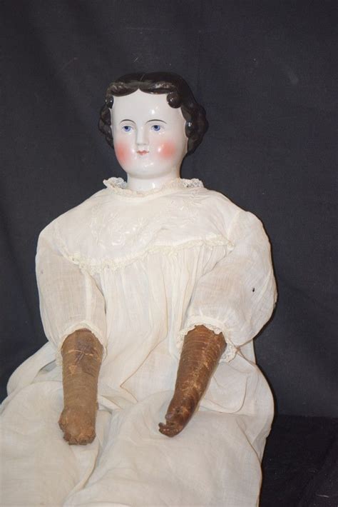 Antique Doll China Head HUGE Early Cloth Body Smiling Antique Dolls