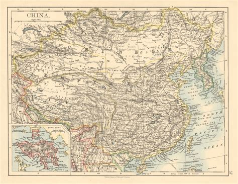 Chinese Empire China East Asia Tibet Mongolia Hong Kong Inset 1892 Old Map