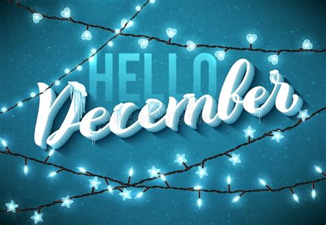 Hello December Poster With Realistic Icicles And Christmas Sparkling