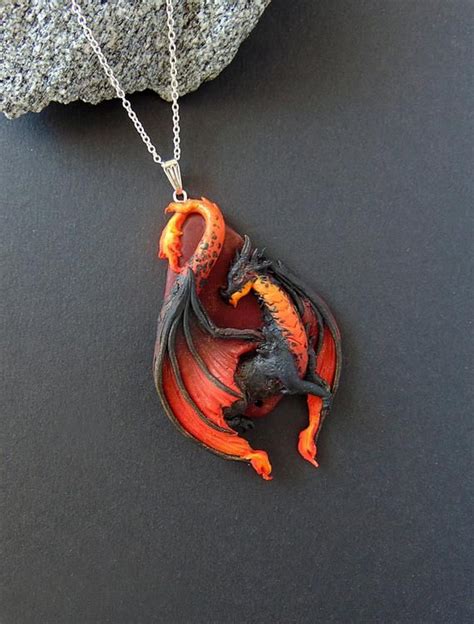 Magma Dragon Necklace Black Dragon Necklace Polymer Clay Etsy