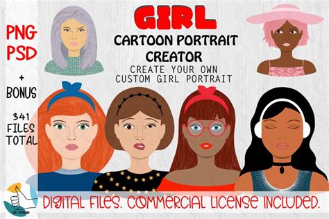 Girls Character Creator Custom Cute Cartoon Portrait Girl Etsy In