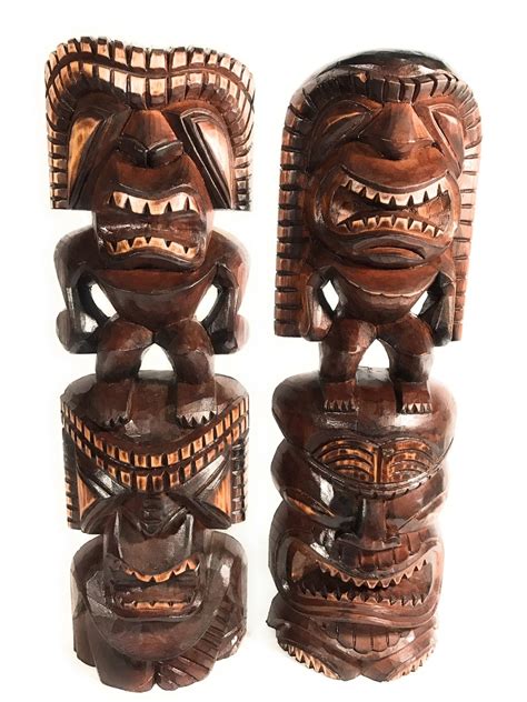 Set Of 2 Tiki Statues Love Luck Prosperity And Health 24 Style