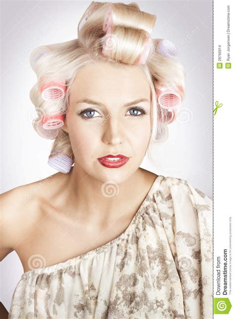 Beautiful Curly Blond Hair Girl At Beauty Salon Stock