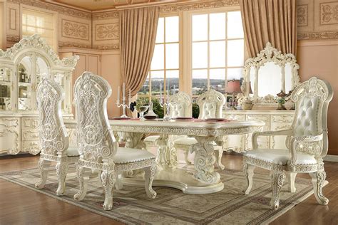 Traditional Ivory White Luxury Formal Dining Room Table