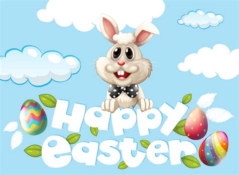 Happy Easter Card Template With Bunny And Eggs In The Sky 417199 Vector