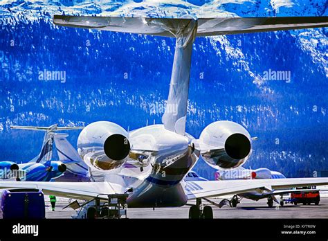 Private Jets Planes And Helicopters In The Airport Of St Moritz