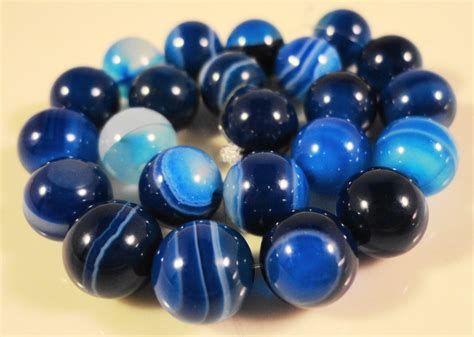 Blue Agate Gemstone Beads 8mm Round Striped Agate Dyed Blue
