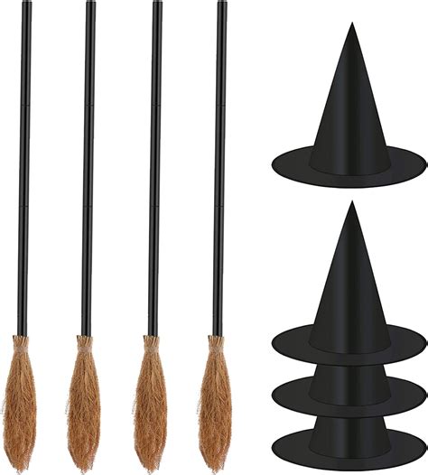 Buy Medoore 8 Pieces Halloween Witch Broom Hat Set 4 Pack Halloween