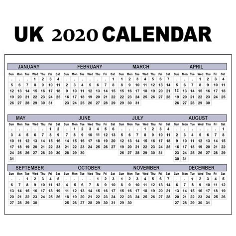 2020 Uk Yearly Excel Calendar Free Printable Templates
