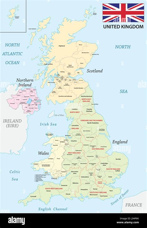 Regno Unito Politica E Amministrativa Di Mappa Con Bandiera Immagine E