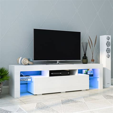 Buy Dmaith Tv Stand With Led Lights 2 Drawers And Open Shelves High