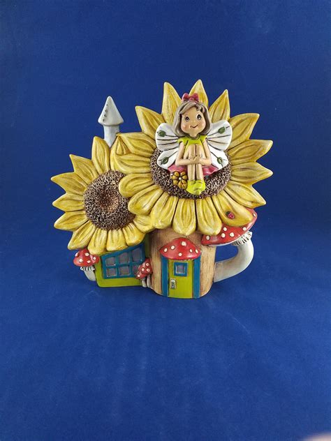 Ceramic Sunflower Fairy House Ceramic Fairy House Fairy Etsy