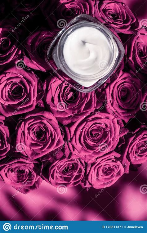 Face Cream Skin Moisturizer On Pink Roses Flowers Luxury Skincare