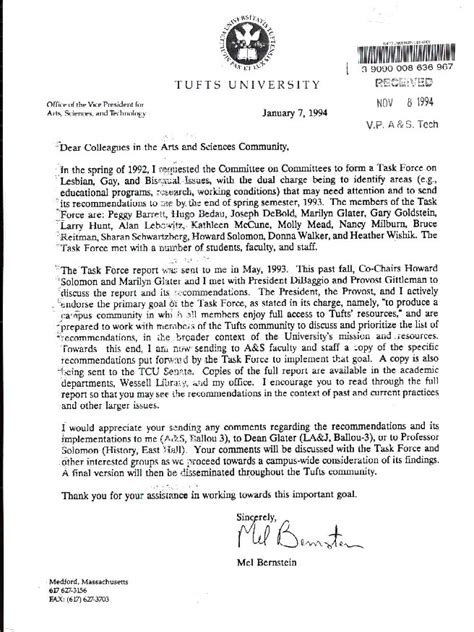 Developed by the walter and leonore annenberg presidential learning center. Cover Letter, Vice President Mel Bernstein.JPG | Tufts ...