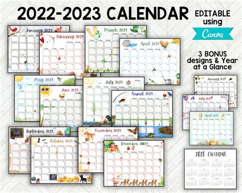2023 Calendar Kids Calendar Printable Calendar 2023 Monthly Etsy