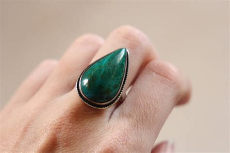 Chrysocolla Bespoke Ring One Size Sterling Silver Ring Turquoise
