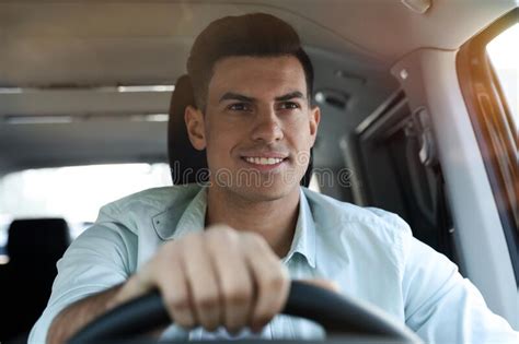 Handsome Man Driving His Modern Car Stock Photo Image Of Owner Good