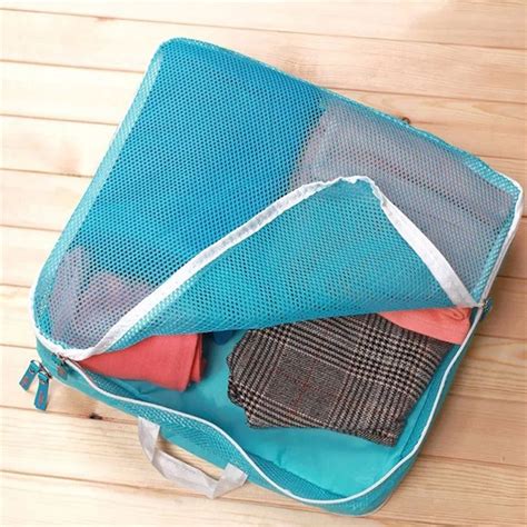 5pcs Polyester Mesh Zipper Portable Travel Luggage Storage Bag Clothes