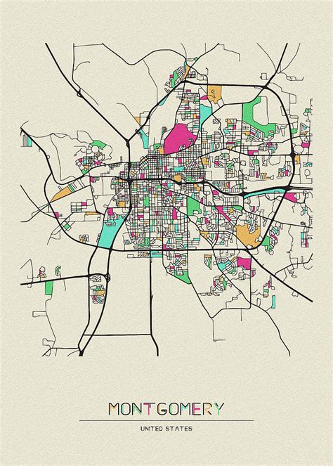 Montgomery Alabama City Map Drawing By Inspirowl Design Pixels