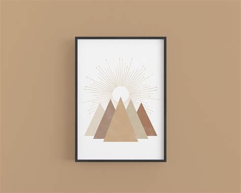 Geometric Mountain Wall Art Sun Landscape Print Mountain Etsy