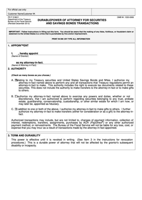 Fillable Form Pd F 5188 E Durable Power Of Attorney For Securities