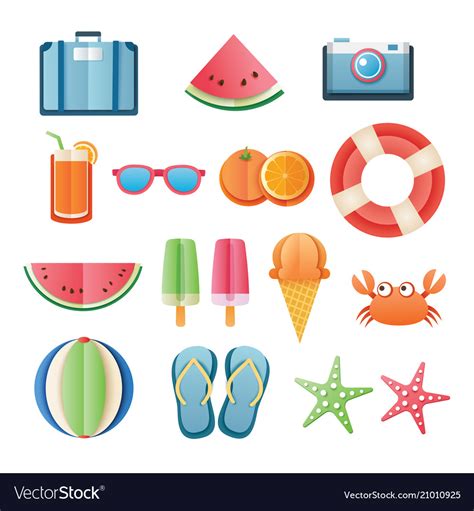 Summer Sticker Icon Set Paper Art Design Can Be Vector Image