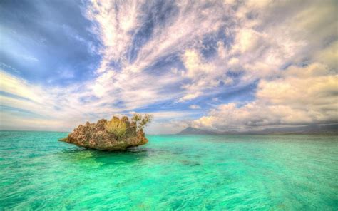 Landscape Nature Rock Island Sea Turquoise Water Mauritius