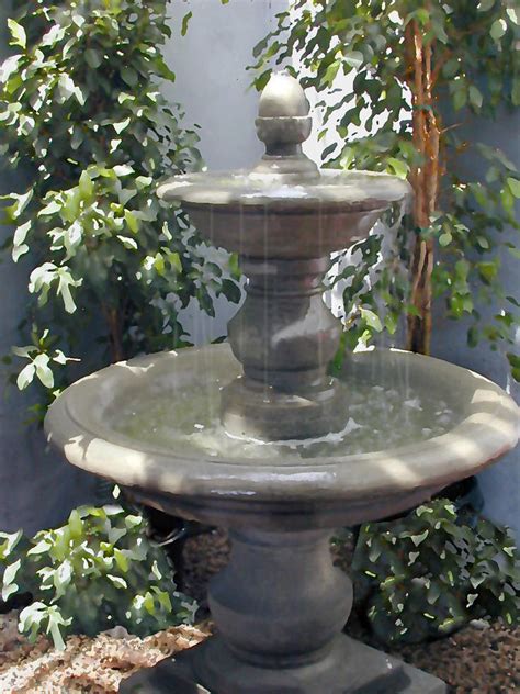 Peaceful Water Fountain In Shady Courtyard Painting By Elaine Plesser