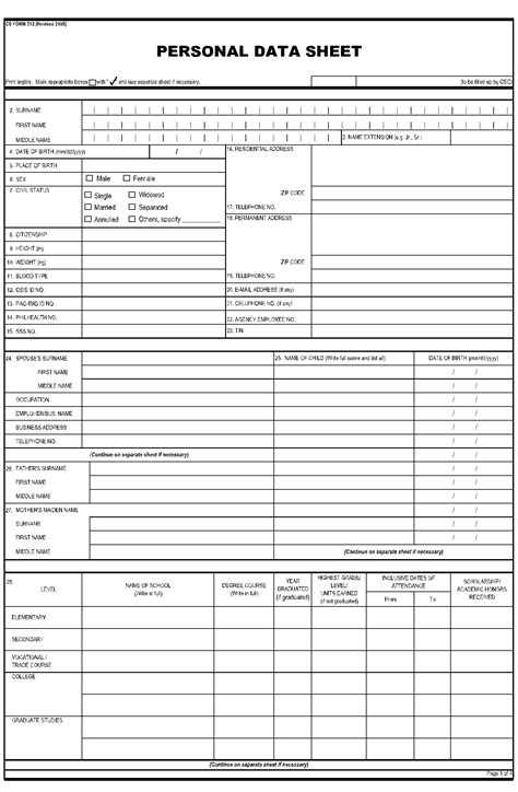 Personal Data Sheet Pds Form Fill And Download Online Editable