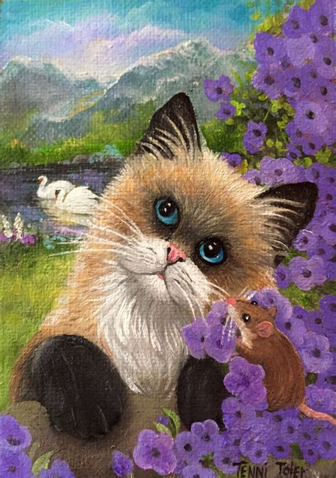 Cat And Mouse Day Original Aceo Oil Painting Mouse Art Original