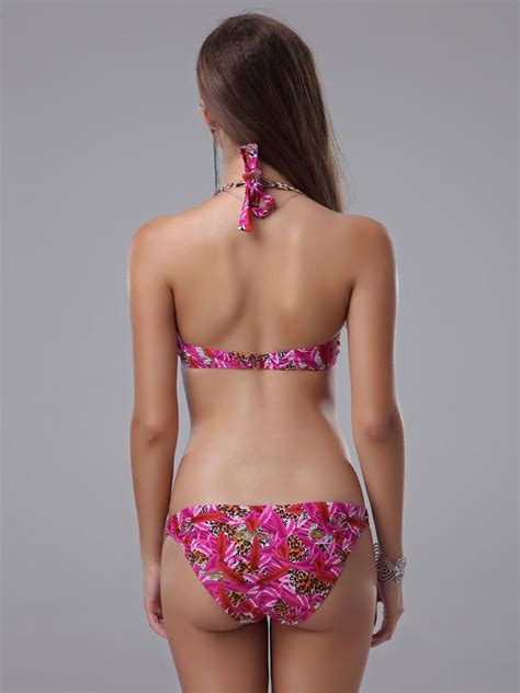 Attractive Printed Halter Lycra Spandex Womens Bikini Swimsuit