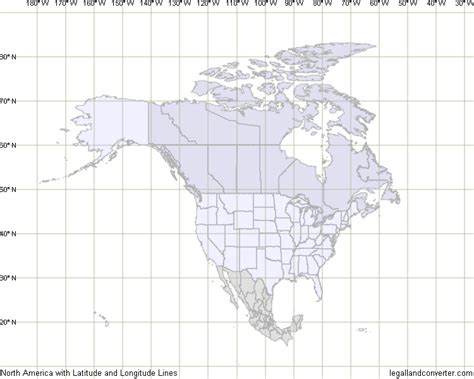 Map Of North America With Latitude And Longitude Grid
