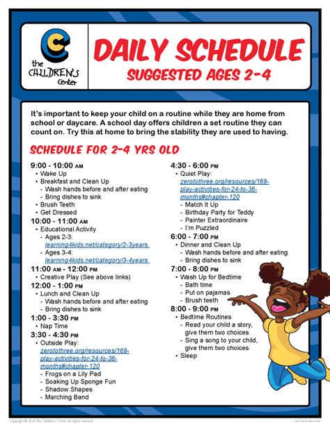 Daily Schedule • Ages 2 4 The Childrens Center