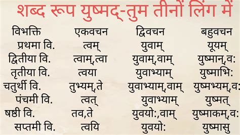 Sanskrit Grammar Shabd Roop शब्द युष्मद् तुम या आपyou Icse Youtube