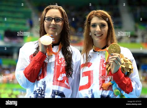 Great Britains Bethany Firth Right With Her Gold Medal And Great Britains Jessica Jane