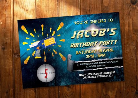 Invitación Personalizada A La Fiesta De Cumpleaños De Dart Gun Etsy