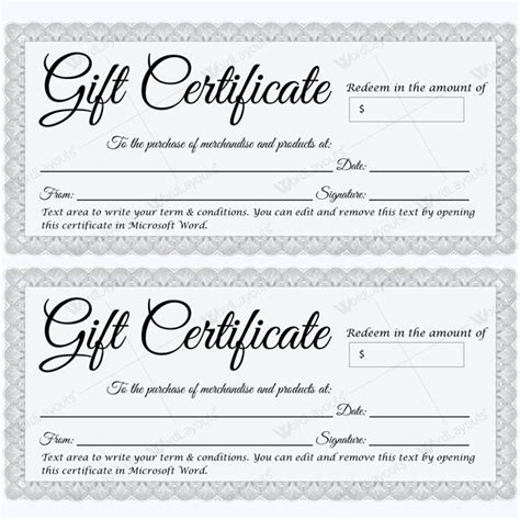 Microsoft Word Gift Certificate Free Template Plmmet